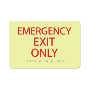 photoluminescent braille emergency exit only sign eeo69 lg 01 : alpha dog ada signs
