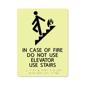 photoluminescent braille in case of fire do not use elevator sign icofd912 lg 01 : alpha dog ada signs