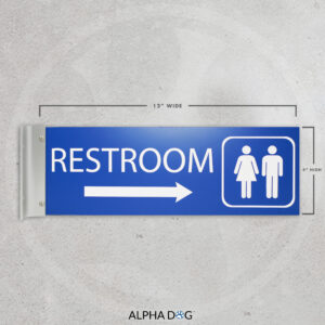 Unisex Hallway Corridor Bathroom Sign, Right Arrow - Alpha Dog ADA Signs