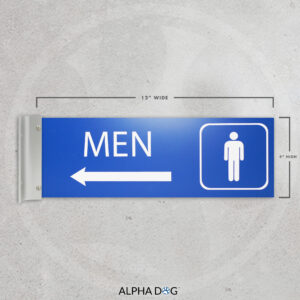 Men's Hallway Corridor Bathroom Sign, Left Arrow - Alpha Dog ADA Signs