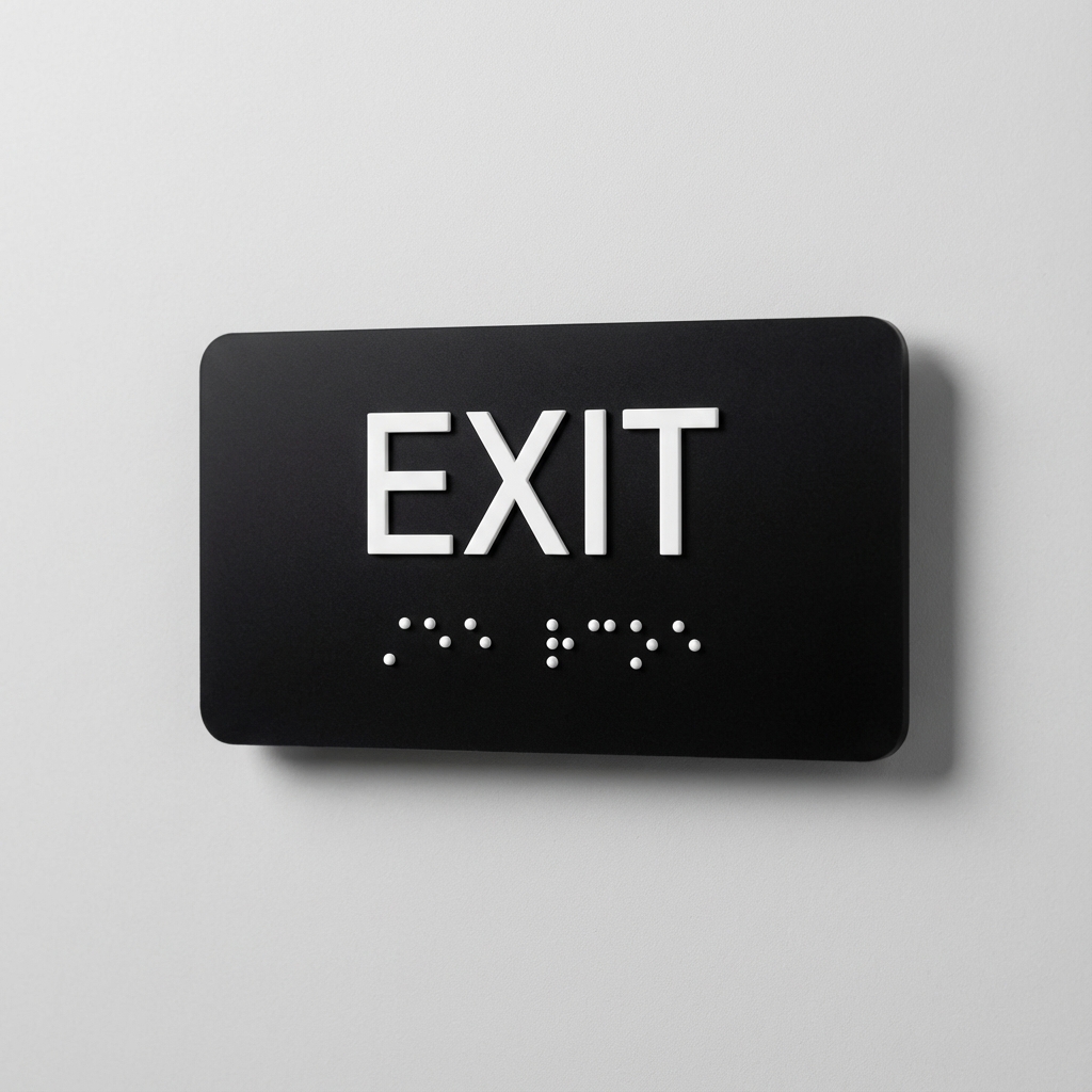 Black ADA EXIT sign with braille